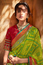 Lehriya Design Parrot Green Color Brasso Silk Saree and Blouse