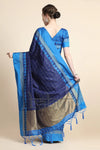 Assure Blue Golden Checks Design Soft Raw Silk Saree