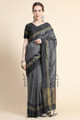 Coin Gray Golden Checks Design Soft Raw Silk Saree
