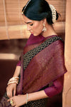 Black Cotton Silk & Golden Zari Saree With Maroon Blouse