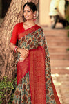 Multi Cotton Silk & Golden Zari Saree With Red Blouse