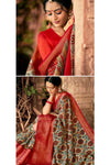 Multi Cotton Silk & Golden Zari Saree With Red Blouse