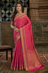 Ruby Pink Soft Silk Saree In Handloom Weaving With Blouse
