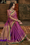 Purple Traditional Indian Weaving Patola Pettern Silk Saree