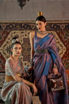Midnight Blue Copper Zari Handloom Woven Saree