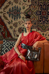 Blood Red Copper Zari Handloom Woven Saree