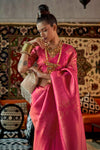 Fusia Pink Copper Zari Handloom Woven Saree