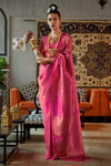 Fusia Pink Copper Zari Handloom Woven Saree
