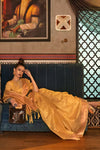 Amber Yellow Silver & Gold Zari Woven Saree