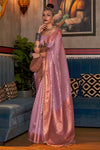 Lavender Pink Silver & Gold Zari Woven Saree