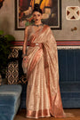 Tan Cream Silver & Gold Zari Woven Saree