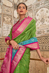 Fabulous Green & Teal Blue Soft Cotton Silk Patola Saree