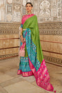Fabulous Green & Teal Blue Soft Cotton Silk Patola Saree