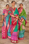 Fabulous Green & Pink Soft Cotton Silk Patola Saree