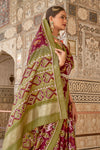 Fabulous Rosewood Soft Cotton Silk Patola Saree