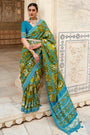 Fabulous Army Green Soft Cotton Silk Patola Saree