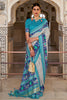 Fabulous White & Dark Sky Blue Soft Cotton Silk Patola Saree