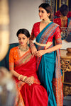 Blue Banarasi Plain Silk Saree With Zari Weaving Work