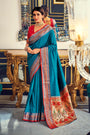 Blue Banarasi Plain Silk Saree With Zari Weaving Work
