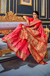 Pink Banarasi Plain Silk Saree With Zari Weaving Work