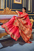 Pink Banarasi Plain Silk Saree With Zari Weaving Work