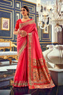Pink Banarasi Plain Silk Saree With Zari Weaving Work