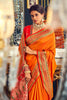 Orange Banarasi Plain Silk Saree With Zari Weaving Work