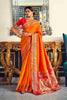 Orange Banarasi Plain Silk Saree With Zari Weaving Work