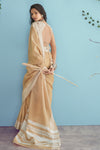 Dusty Peach Soft Linen Saree With Chikankari Weaved Border