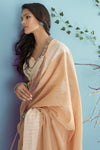 Dusty Peach Soft Linen Saree With Chikankari Weaved Border