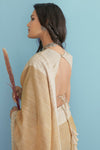 Dusty Peach Soft Linen Saree With Chikankari Weaved Border