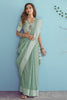 Sea Green Soft Linen Saree With Chikankari Weaved Border