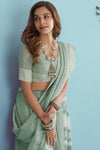 Sea Green Soft Linen Saree With Chikankari Weaved Border