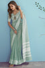 Sea Green Soft Linen Saree With Chikankari Weaved Border