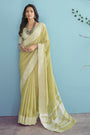 Light Yellow Soft Linen Saree With Chikankari Weaved Border