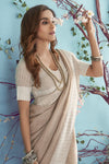 Light Brown Soft Linen Saree With Chikankari Weaved Border