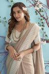 Light Brown Soft Linen Saree With Chikankari Weaved Border