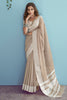 Light Brown Soft Linen Saree With Chikankari Weaved Border