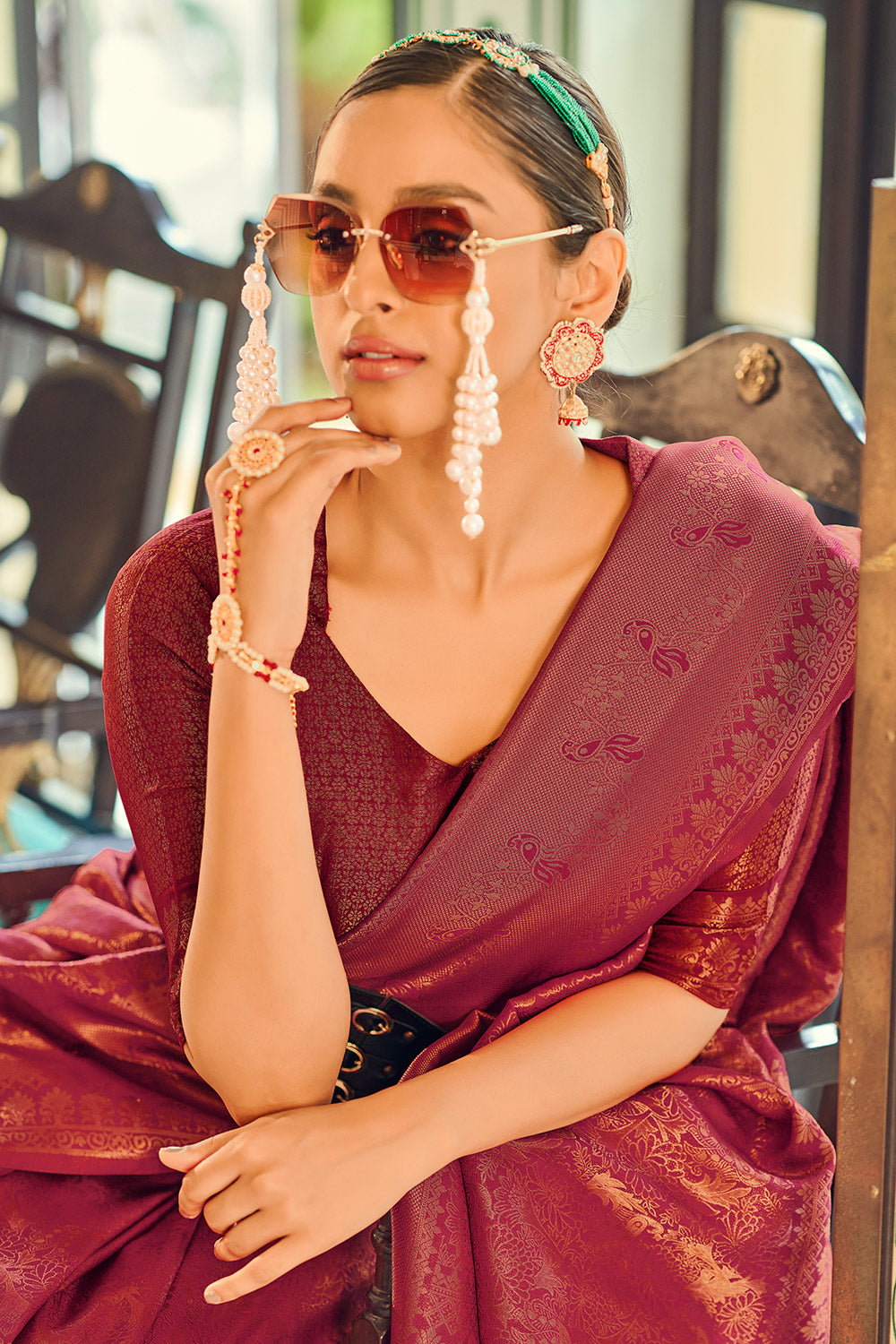 Maroon Soft Silk Saree With Zari Weaving Work