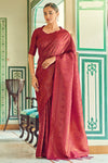 Maroon Soft Silk Saree With Zari Weaving Work