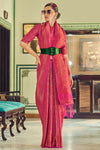 Pink Soft Silk Saree With Zari Weaving Work