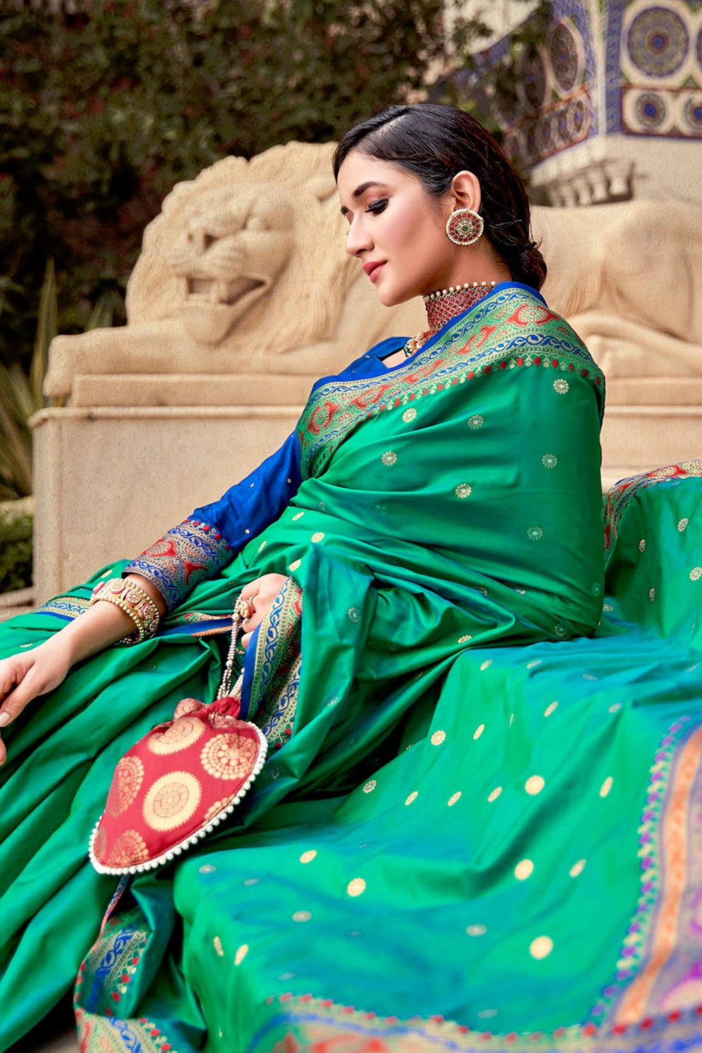Jade Green Soft Silk Saree With Zari Weaving Work