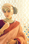 Cream & Purple Soft Silk Saree With Zari Weaving Work