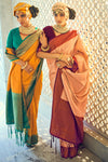 Cream & Purple Soft Silk Saree With Zari Weaving Work