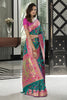 Ocean Blue Color Soft Patola Silk Saree With Pink Blouse