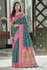 Ocean Blue Color Soft Patola Silk Saree With Pink Blouse
