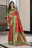 Rose Red Color Soft Patola Silk Saree With Green Blouse