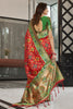 Rose Red Color Soft Patola Silk Saree With Green Blouse