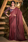 Chestnut Brown Color 3D Chiffon Saree With Sequence Blouse