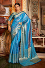 Sky Blue Kanchivaram Saree With Copper Zari Weaving